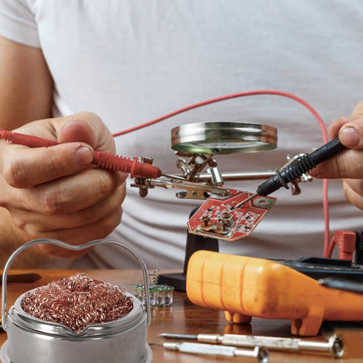 Welding Soldering Iron Tip Cleaner Kit, Solder Tip with Cleaning Brass wire sponge, W/Stand Set Holder Black with 4 PCS Solder Tip Cleaning Wire and 1 portable PC Holder, No Water Needed - Image 8