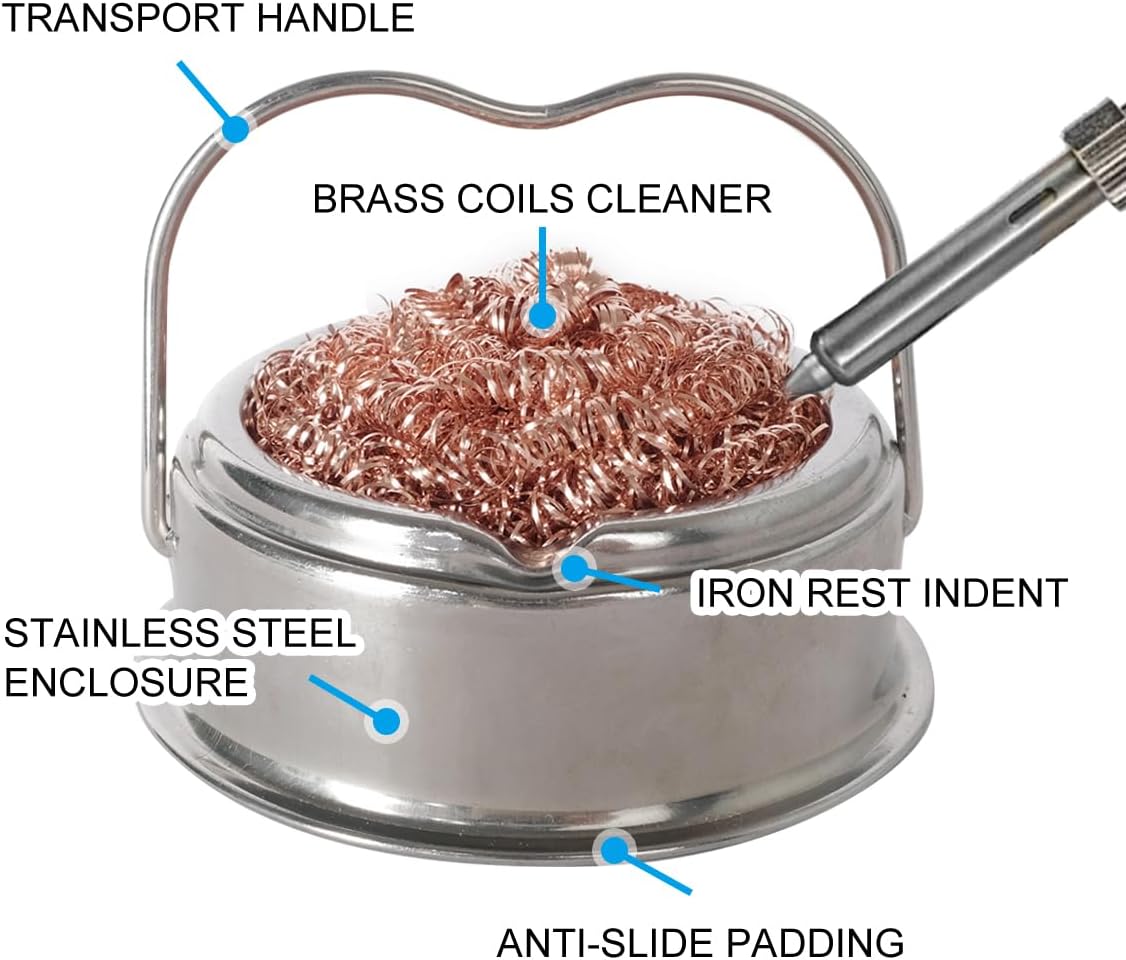 Welding Soldering Iron Tip Cleaner Kit, Solder Tip with Cleaning Brass wire sponge, W/Stand Set Holder Black with 4 PCS Solder Tip Cleaning Wire and 1 portable PC Holder, No Water Needed - Image 7