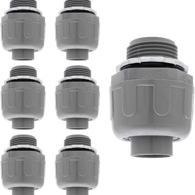 6Pcs 3/4 Inch NPT Liquid Tight Connector Nonmetallic Straight Electrical Conduit Connector Fitting, UL Listed PVC Flexible Conduit Fittings