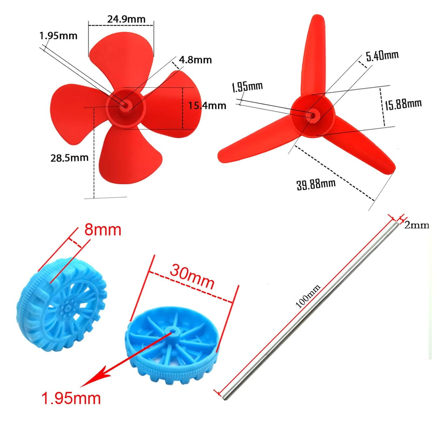 EUDAX 6 Set DC Motors Kit, Mini Electric Hobby Motor 3V -12V 25000 RPM Strong Magnetic with Shaft Propeller, 2 x AA Battery Holder,9V Battery Clip Connector,Plastic Wheels for DIY Science Projects - Image 4