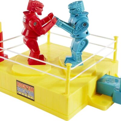 Mattel Games Rock 'Em Sock 'Em Robots Kids Game, Fighting Robots with Red Rocker & Blue Bomber, Knock His Block Off