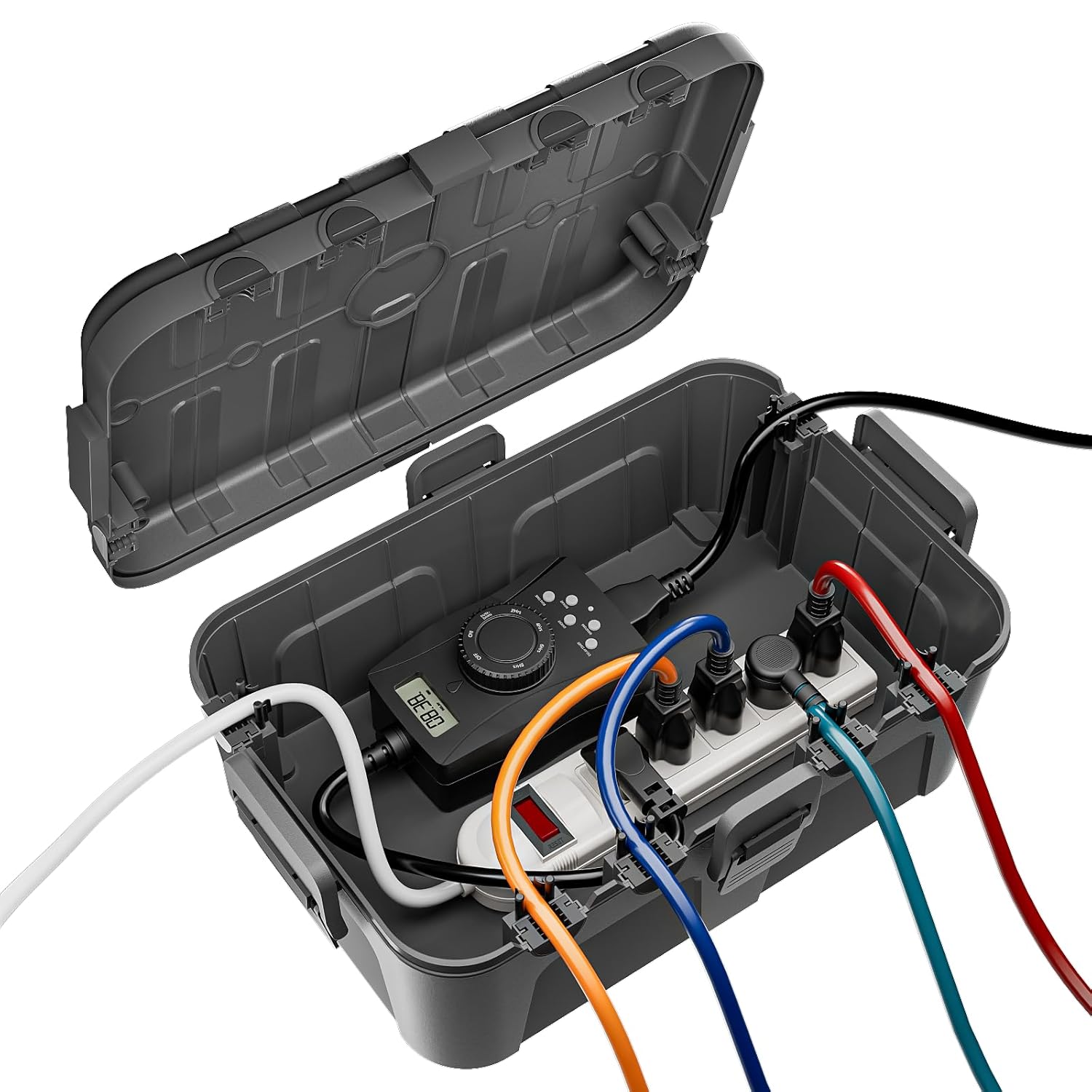 Flemoon Large Outdoor Electrical Box (12.5 x 8.5 x 5 inch), IP54 Waterproof Extension Cord Cover Weatherproof, Protect Outlet, Plug, Socket, Timer, Power Strip, Holiday Light Decoration, Black