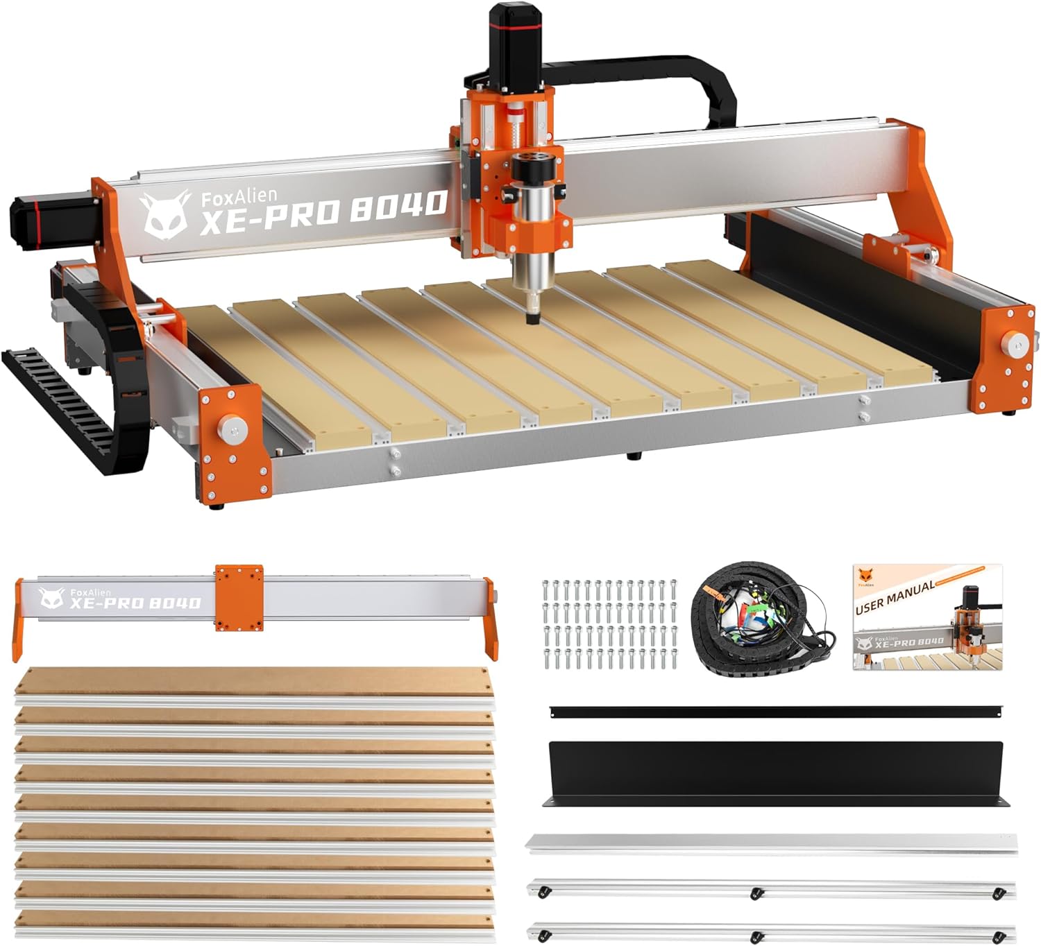 FoxAlien XE-PRO 8040 Extension Kit with Upgraded Hybrid Spoilboard for X-axis, Compatible with XE-PRO CNC Router Machine