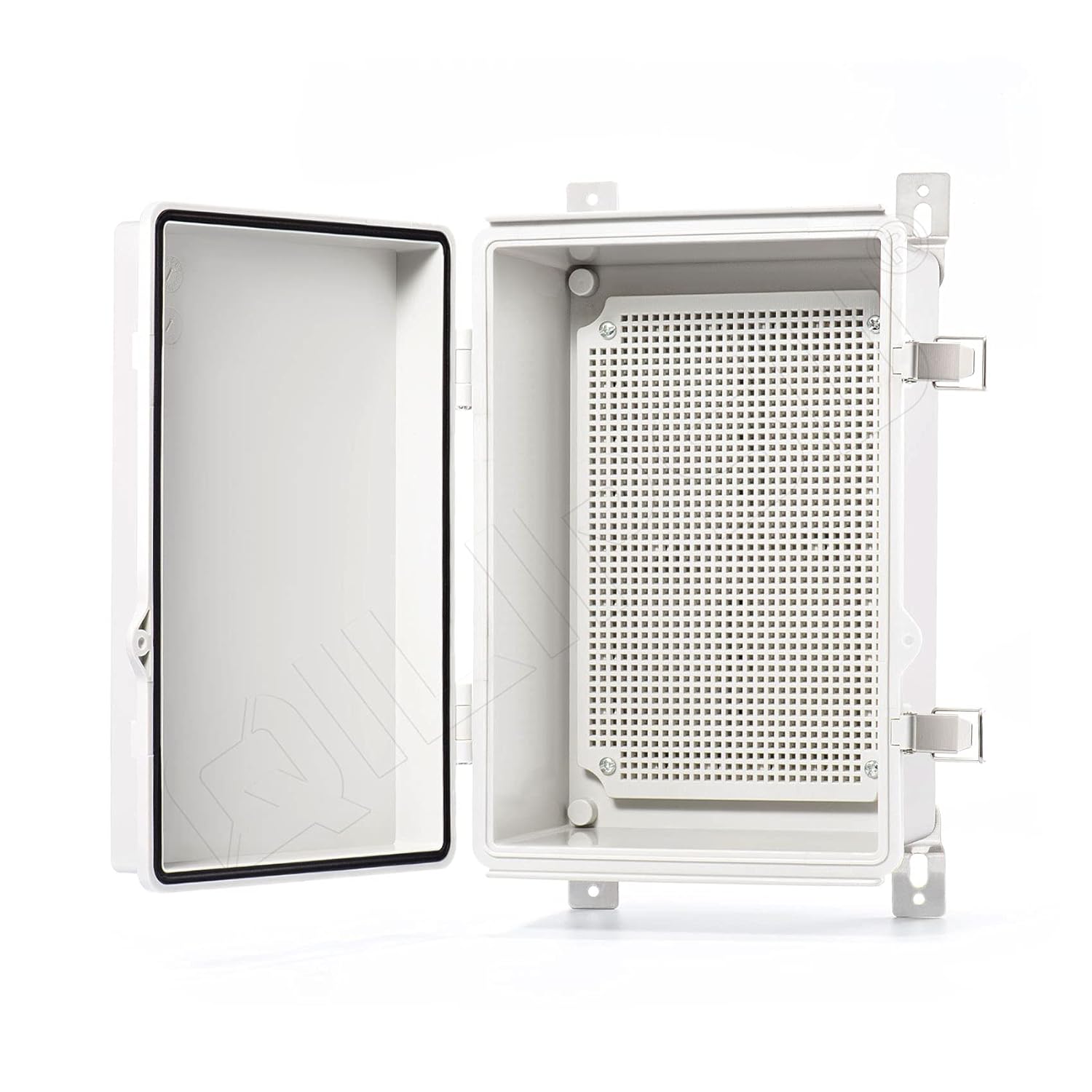 QILIPSU Waterproof Outdoor Junction Box, IP67 ABS Plastic Electrical Enclosure with Mounting Plate, Wall Brackets, Weatherproof Hinged Grey Cover for Projects (11.2"x7.7"x5.1")