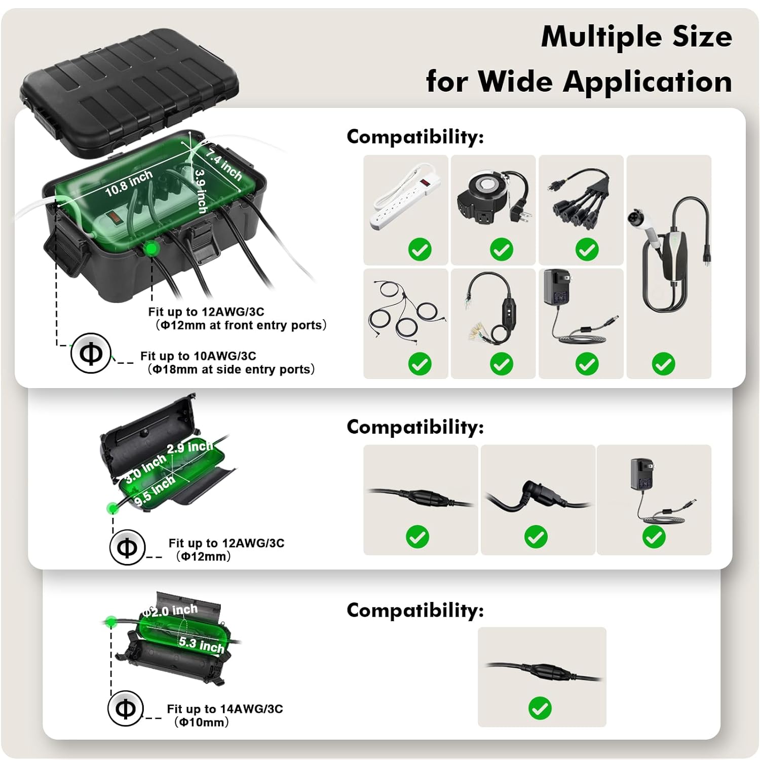 Flemoon Large Outdoor Electrical Box (12.5 x 8.5 x 5 inch), IP54 Waterproof Extension Cord Cover Weatherproof, Protect Outlet, Plug, Socket, Timer, Power Strip, Holiday Light Decoration, Black - Image 4