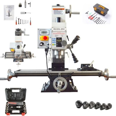 RCOG-25V 1100W Mini Precision Drilling and Milling Machine Benchtop Drilling and Milling Machine with R8 Spindle Taper and Brushless Motor 110V