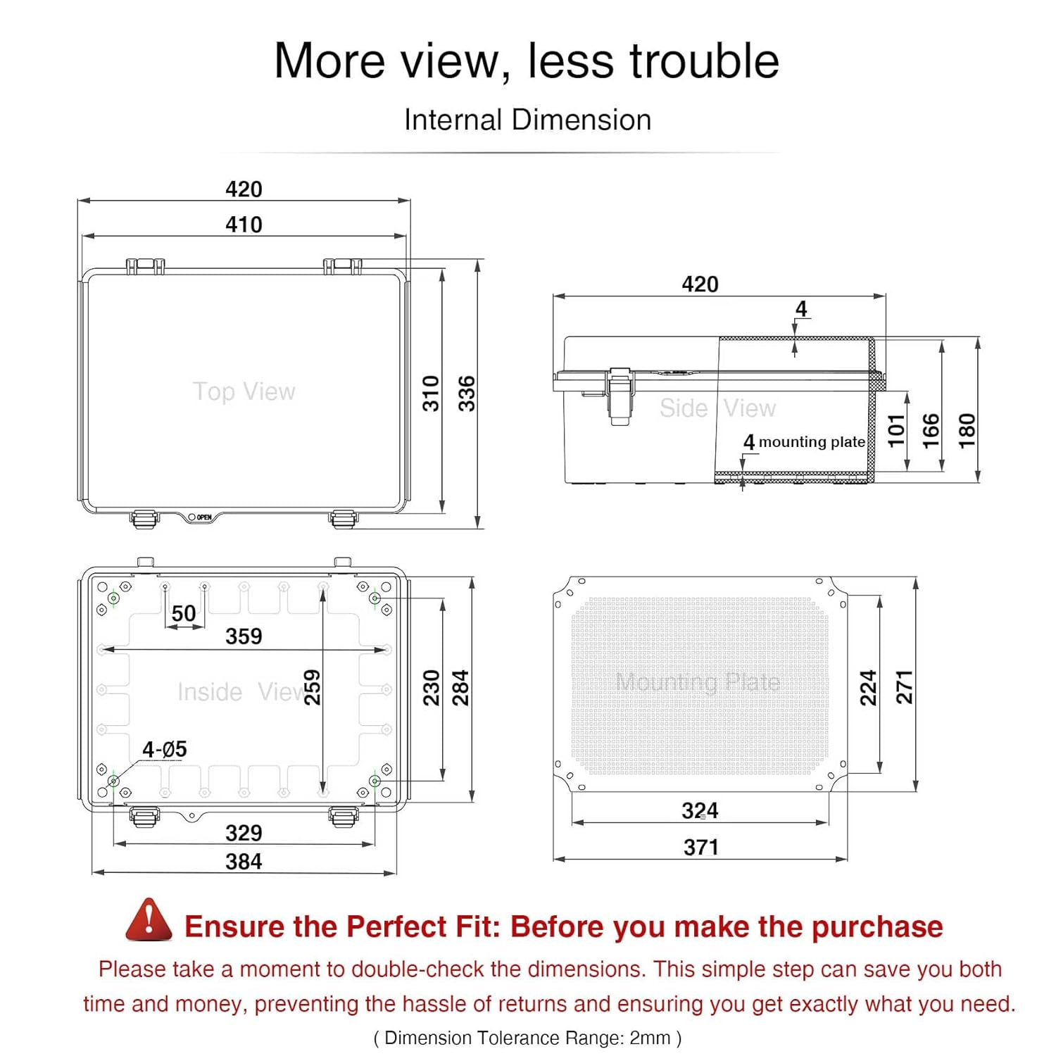 QILIPSU Hinged Cover Stainless Steel Latch 410x310x180mm Junction Box with Mounting Plate, Universal IP67 Project Box Waterproof DIY Electrical Enclosure, ABS Plastic Grey (16.1"x12.2"x7.1") - Image 6