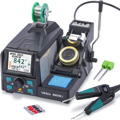YIHUA 982D-I Precision Hot Tweezers Soldering Station with 4 Soldering Tips, Lead-Free Solder Wire, YIHUA 716C-Compatible Handpiece, AUTO Temp. Calibration, Sleep Mode, Full-Color Display
