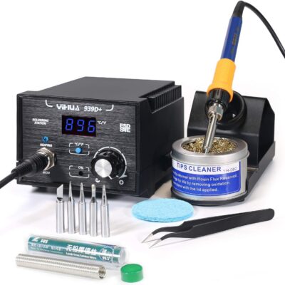 YIHUA 939D+ Digital Soldering Station, 75W Equivalent with Precision Heat Control (392°F to 896°F) and Built-in Transformer. ESD Safe, Lead Free with °C/°F display (Black)