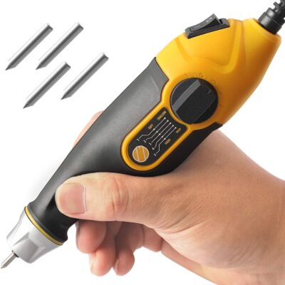 UTOOL Engraver Pen with Letter/Number Stencil, 24W Handheld Etching Tool for Wood Metal Glass Engraving with 4 Replaceable Tungsten Carbide Steel Bits