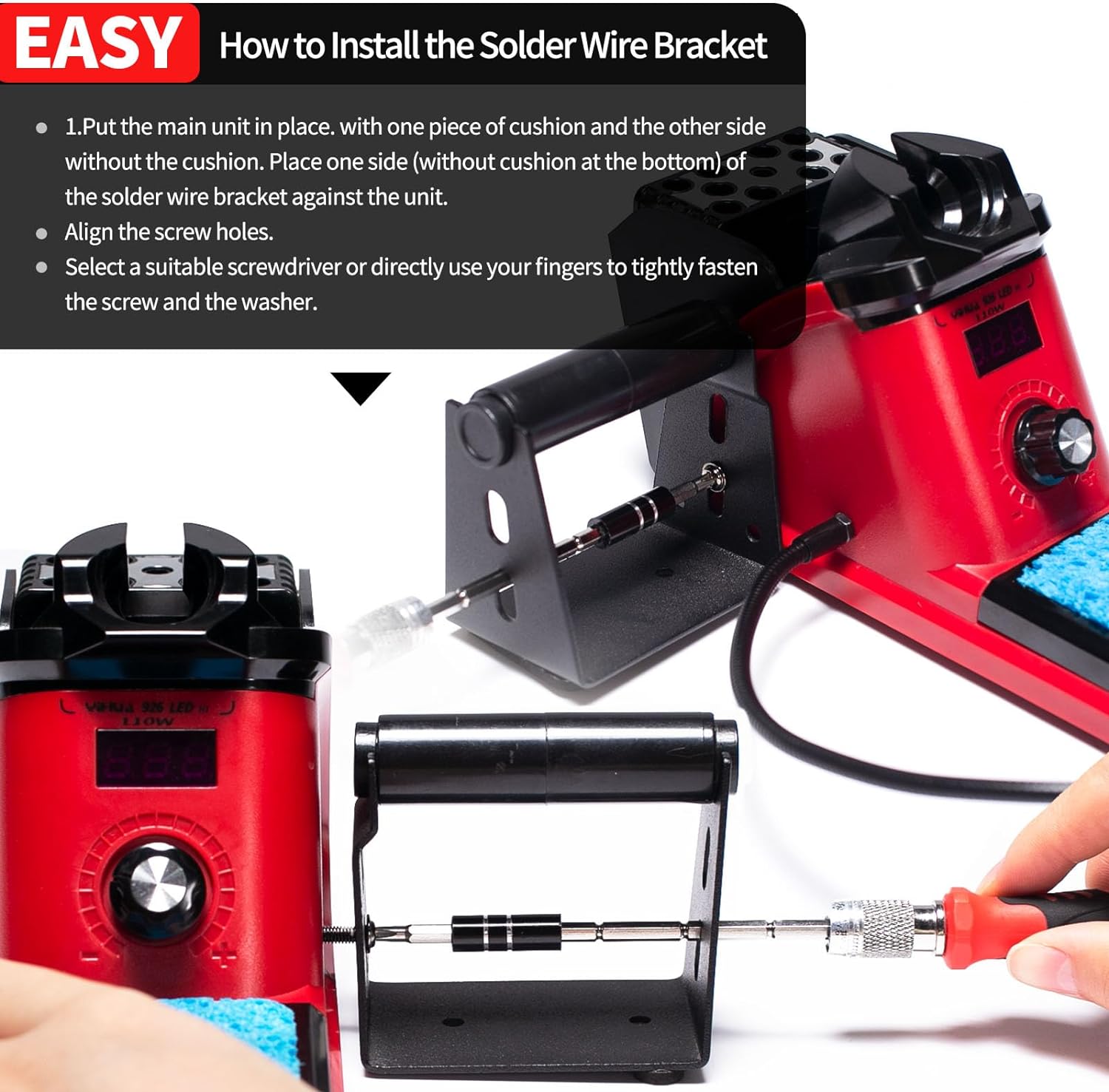 YIHUA 926 III 110W Soldering Iron Station Kit with LED Display, 2 Helping Hands, 3 Extra Iron Tips, 35g Lead-Free Solder, Solder Sucker, S/S Tweezers, °C/°F Conversion, Calibration & Sleep Features - Image 5