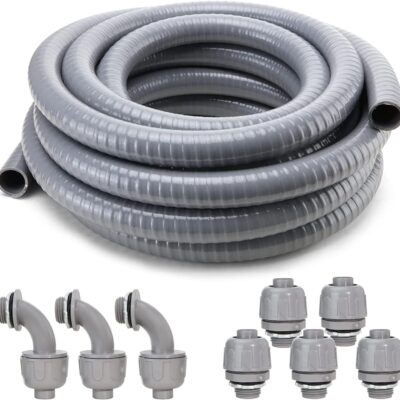 DWALE Liquid-Tight Conduit and Connector Kit, Flexible Non-Metallic Electrical 3/4inch 25ft Conduit, with 5 Straight and 3 Angle Fittings Included, 3/4 in. Dia.