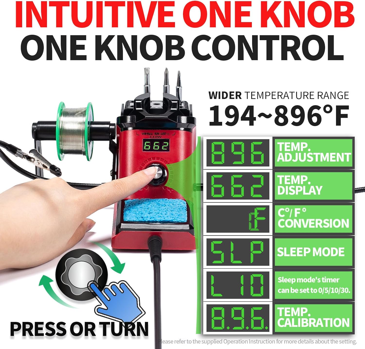 YIHUA 926 III 110W Soldering Iron Station Kit with LED Display, 2 Helping Hands, 3 Extra Iron Tips, 35g Lead-Free Solder, Solder Sucker, S/S Tweezers, °C/°F Conversion, Calibration & Sleep Features - Image 3