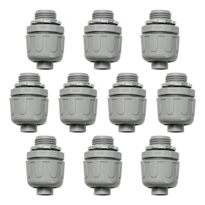 Conduit Connectors, 1/2 Inch Liquid Tight Connector NPT Non-Metallic for PVC Electrical Flexible Conduit Fittings, 180 Degree Straight, UL Listed for Home Outdoor Tubes Tools, Grey (10-Pack)