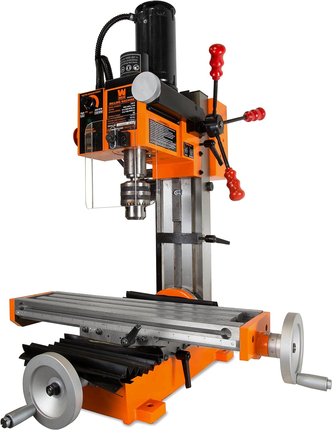 WEN 33013 4.5A Variable Speed Single Phase Compact Benchtop Milling Machine with R8 Taper