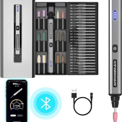 AM ARROWMAX Electric Cordless Rotary Tool, Engraving Pen with 36 Bits, Aluminum Case, Bluetooth, APP, Wireless Magnetic Charge, Cordless Engraving Machine for Jewelry, Wood, Glass, Carving (SGS MINI)