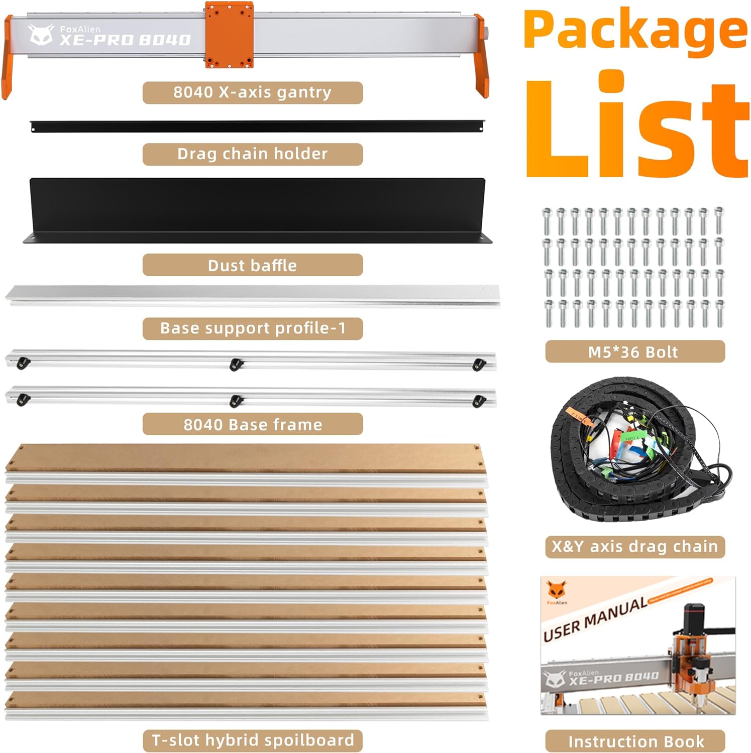 FoxAlien XE-PRO 8040 Extension Kit with Upgraded Hybrid Spoilboard for X-axis, Compatible with XE-PRO CNC Router Machine - Image 7