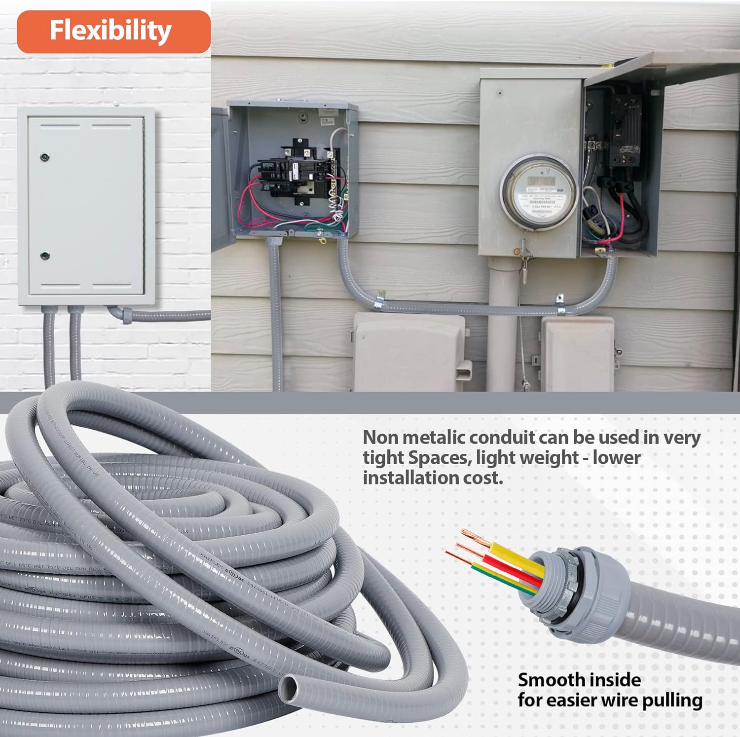 Liquid-Tight Conduit 3/4 25ft, Electrical Conduits w/UL Certification, Flexible Conduit with 5 Straight and 5 90-Degree Conduit Connector Fittings - Image 6
