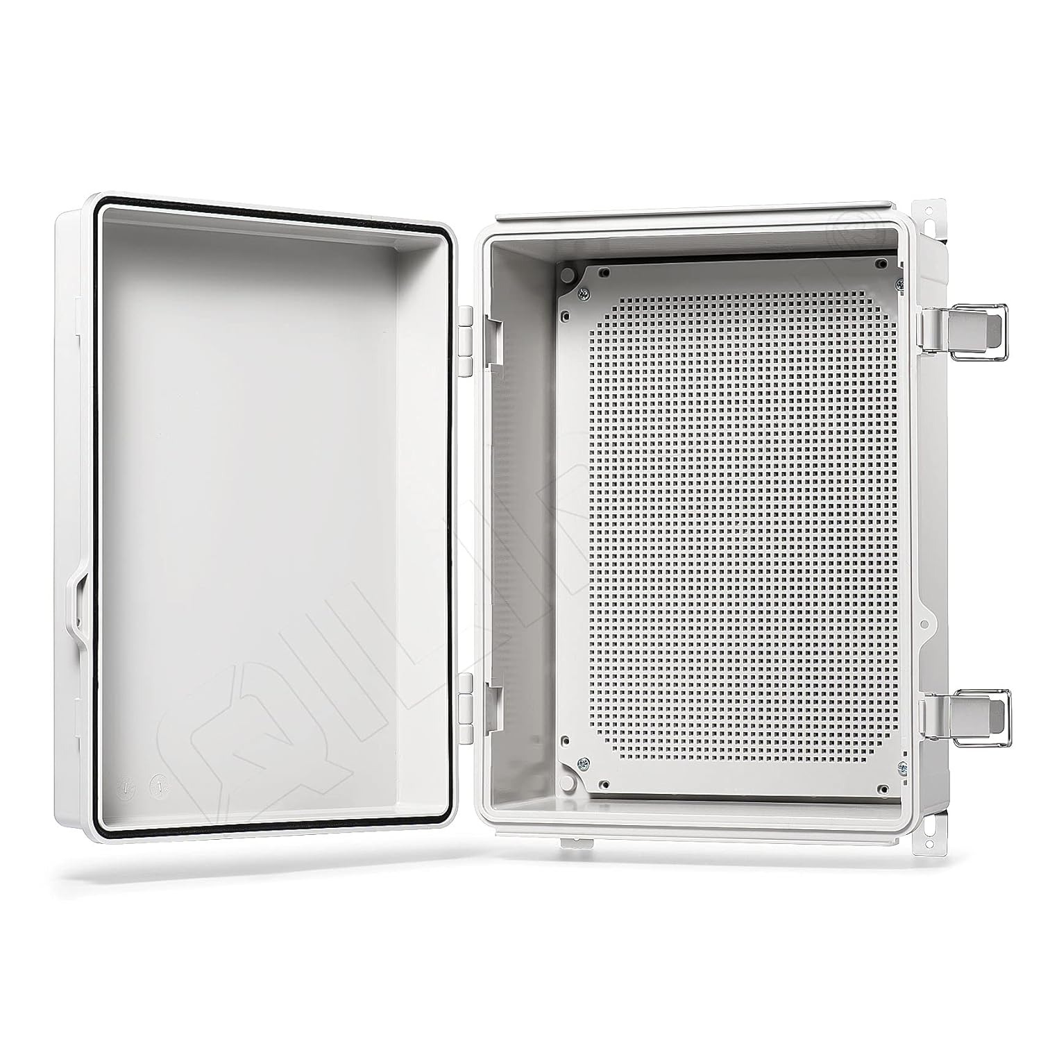 QILIPSU Hinged Cover Stainless Steel Latch 410x310x180mm Junction Box with Mounting Plate, Universal IP67 Project Box Waterproof DIY Electrical Enclosure, ABS Plastic Grey (16.1"x12.2"x7.1")