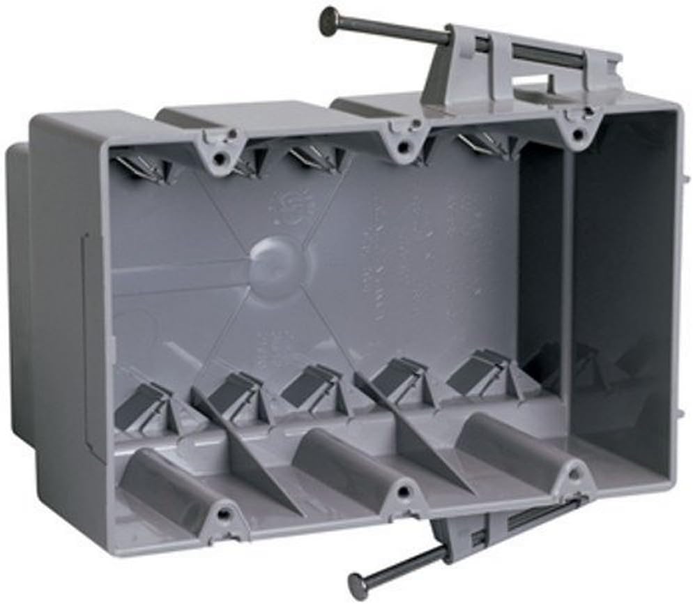 Legrand Pass & Seymour P354RACMH Slatyer Plastic Electrical Boxes, 3 Gang, Threaded Mounting Holes, 54 Inch Cubic Volume, 3 1/16" Depth For Manufactured Homes, Gray (1 Count)