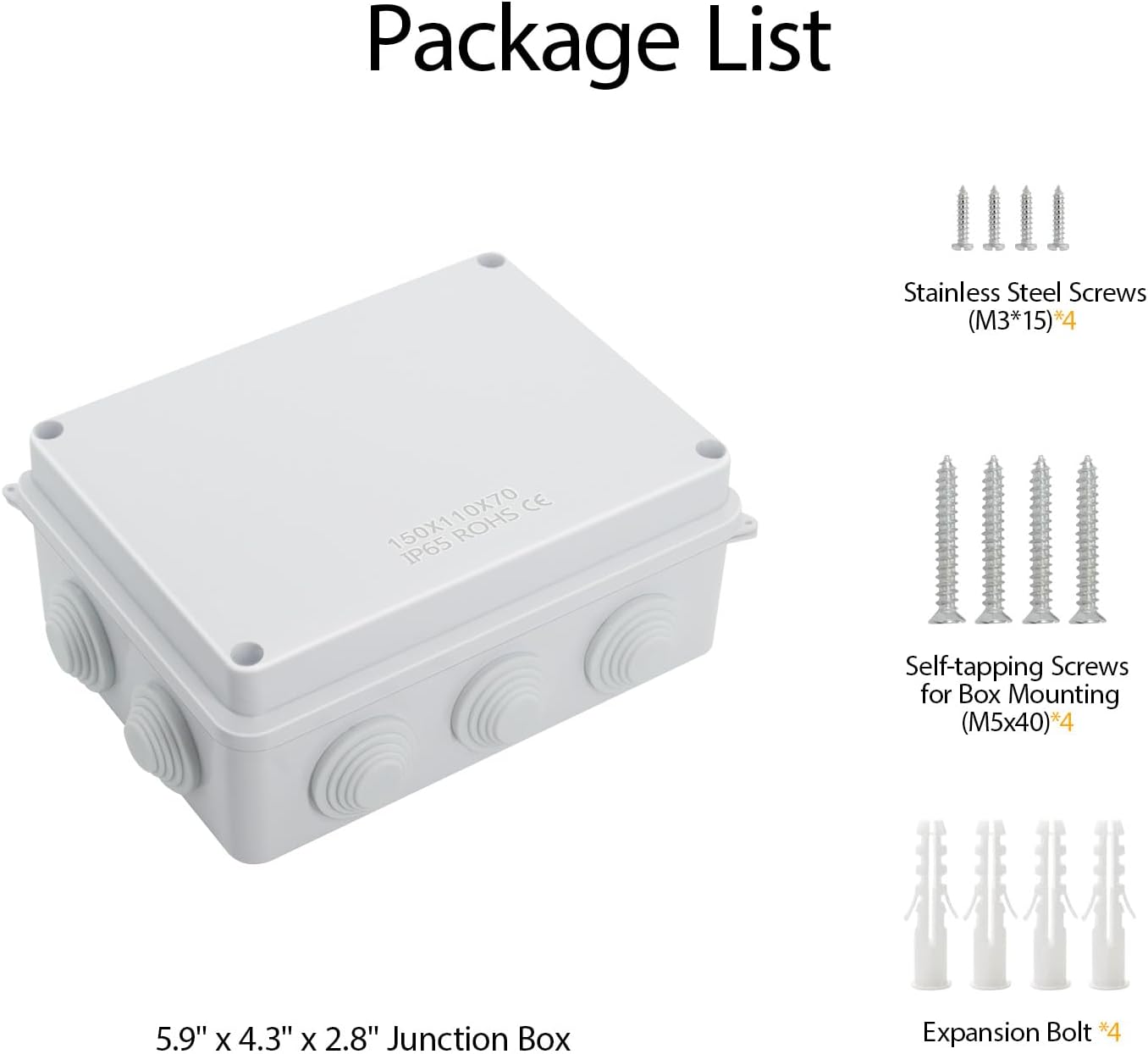 LeMotech ABS Plastic Dustproof Waterproof IP65 Junction Box Universal Electrical Project Enclosure White 5.9 x 4.3 x 2.8 inch (150 x 110 x 70 mm) - Image 9