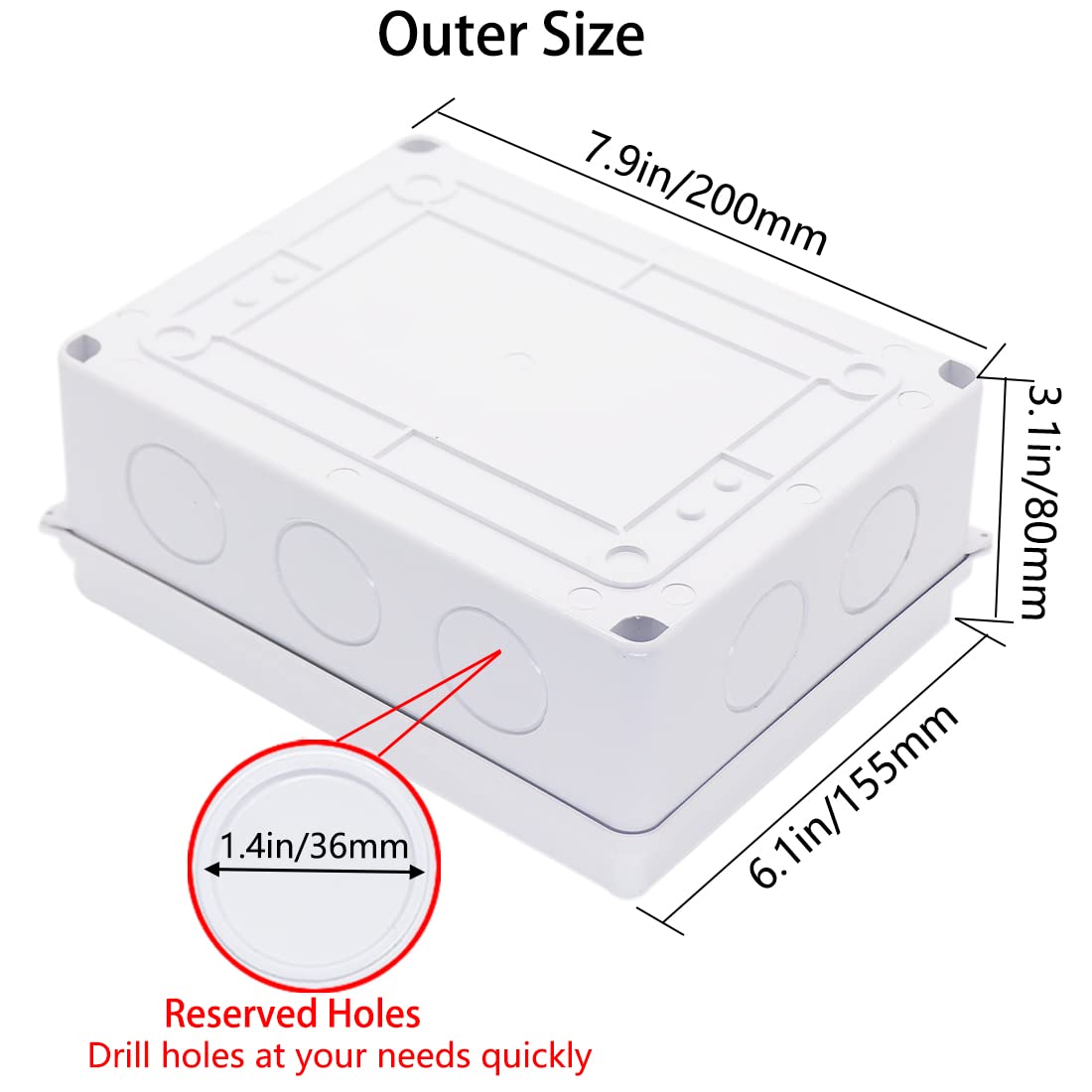 Junction Box, Zulkit Project Box with Reserved Holes IP65 Waterproof Dustproof Electrical Box ABS Plastic Project Enclosure White 7.9 x 6.1 x 3.1 Inch - Image 2
