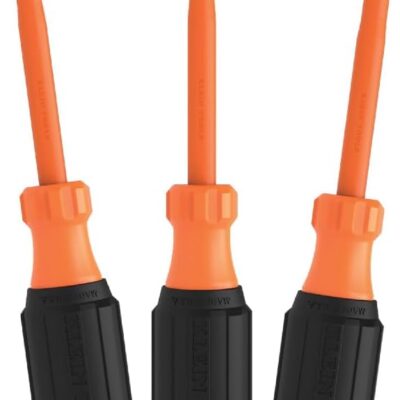 Klein Tools 85073INS Insulated Screwdriver Set features 1000V Phillips, Slotted and Square Tips, Cushion Grip Handles, 3-Piece