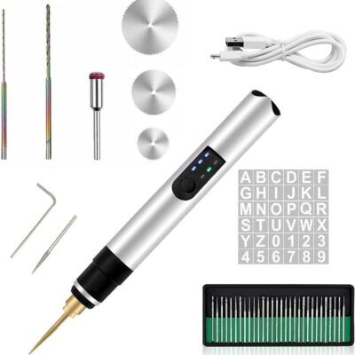 Electric Engraving Pen with 36 Stencils,25W Cordless Etching Engraving Tool with 35bits,USB Rechargeable Mini Micro Professional Engraver Machines for Jewelry Wood Metal Glass Stone Plastic (Black)