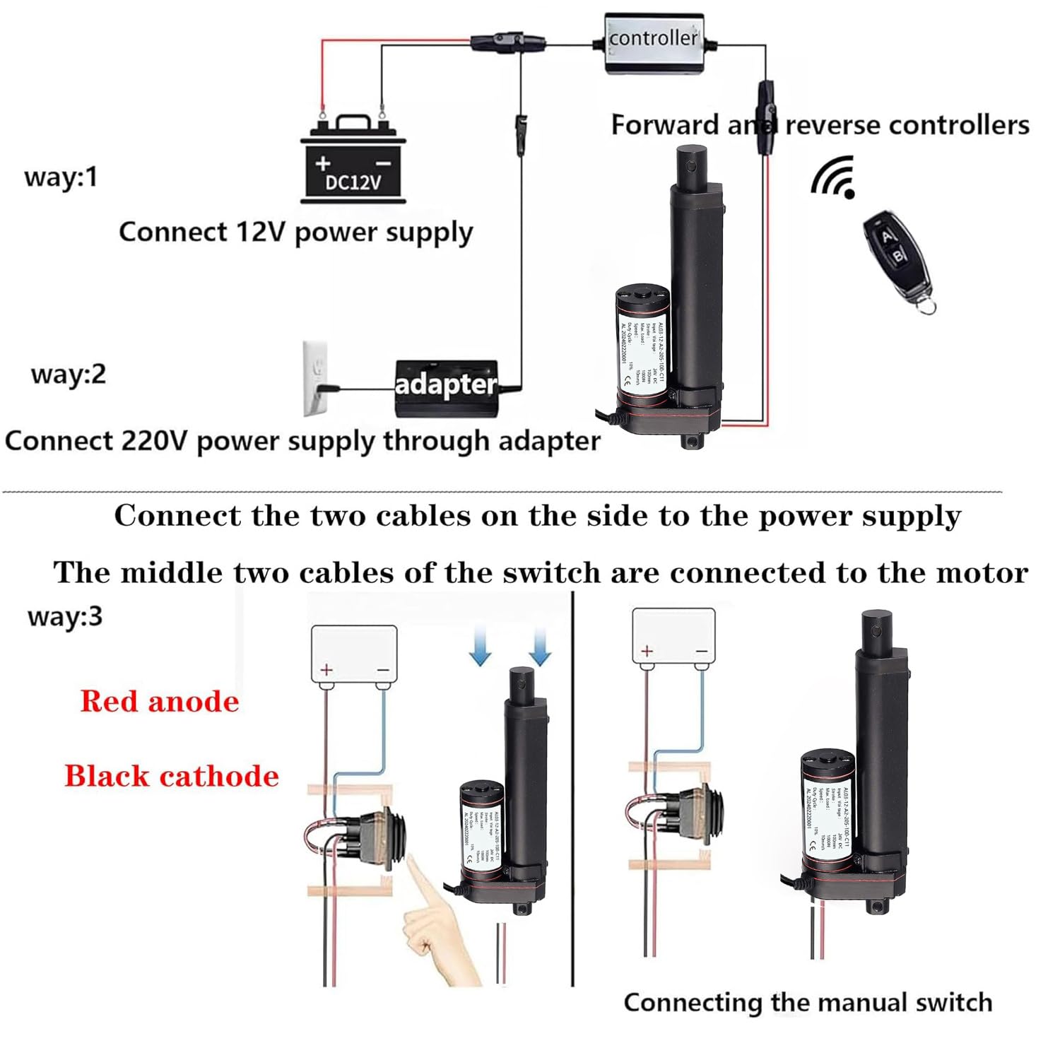 URANT 12 Inch Linear Actuator, 1000N High Speed 10mm/s Heavy Duty 12V Linear Actuator, Instantaneous Waterproof Switch with Mounting Bracket, for Automotive (300mm) - Image 6