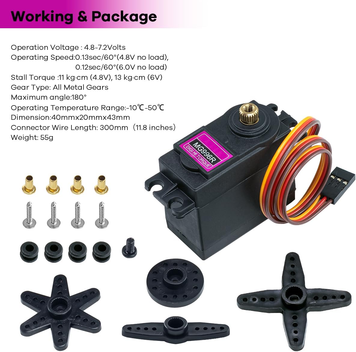 4Pack MG996R 55g Digital RC Servo Motors High Torque Metal Gear Servo for RC Car Robot Boat Helicopter - Image 3