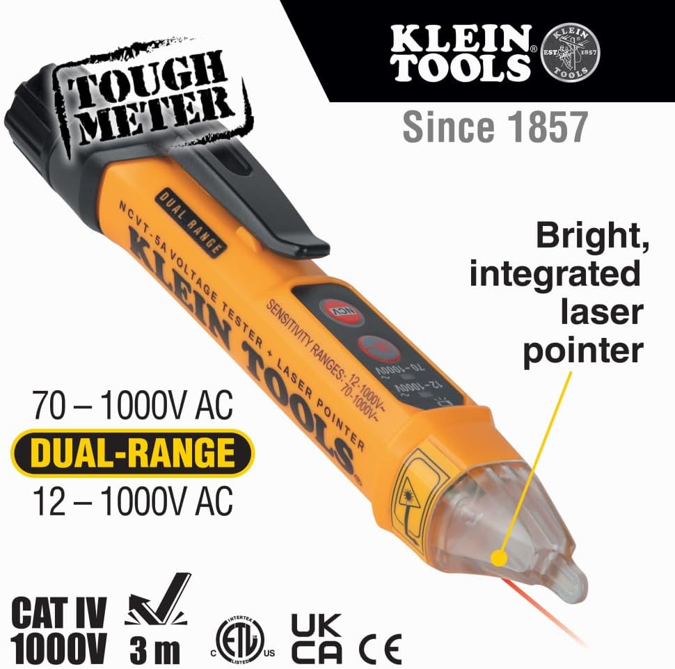 Klein Tools NCVT-5A Voltage Tester, Non-Contact Dual Range Voltage Tester Pen with Integrated Laser Pointer and Visual and Audible Alerts - Image 2