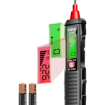 ANENG VD807 Non Contact Voltage Tester,Electrical Tester Pen, Range AC Voltage,Light Bulb Tester Tools with LCD Display,Flashlight,Pocket-Sized Pen Detector,Buzzer Alarm,Wire Breakpoint Finder,Black