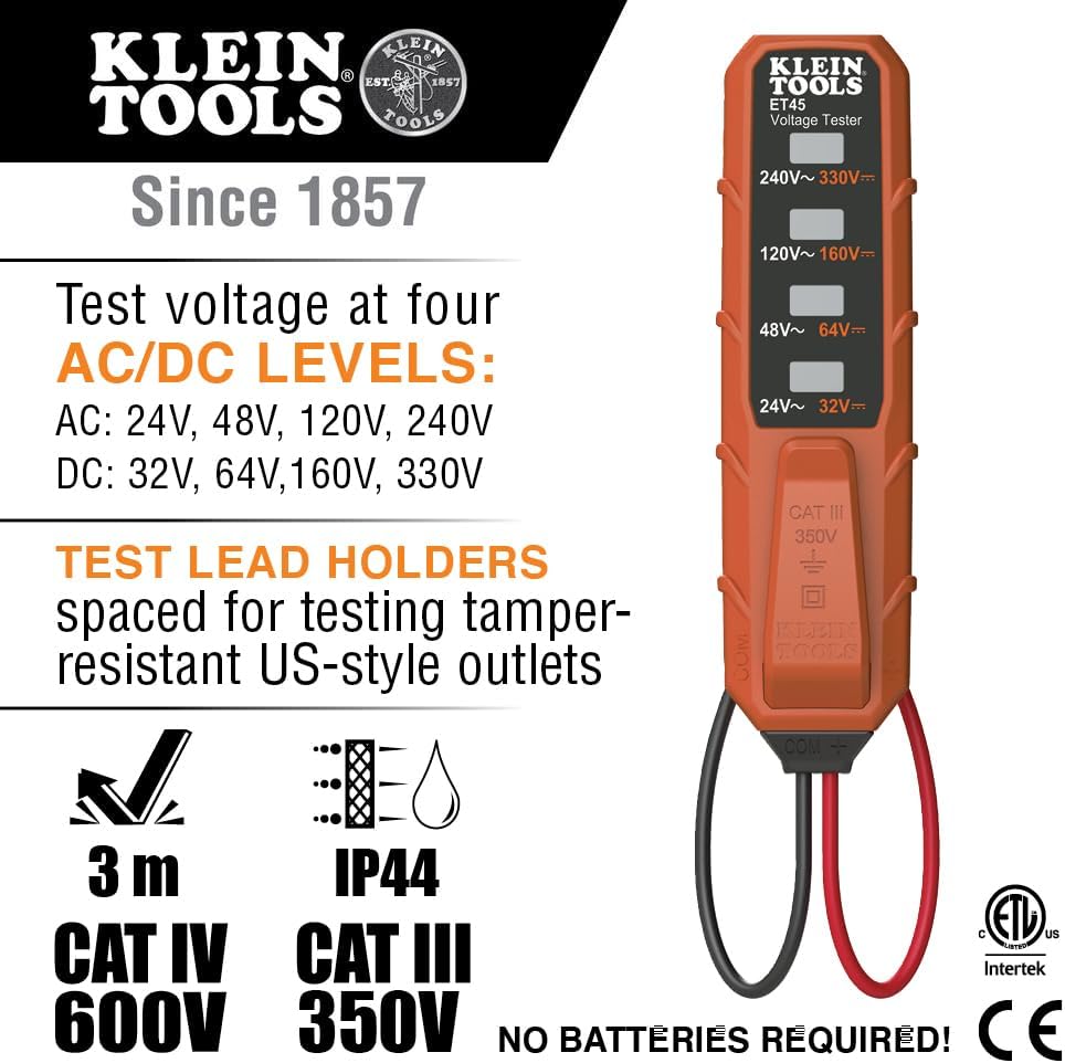 Klein Tools 80097 Beginner Tester Kit with GFCI Outlet and Receptacle Tester, Electronic Voltage Tester, Non-Contact Voltage Tester, 3-Piece - Image 3