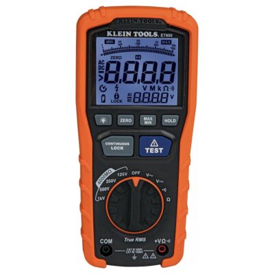 Klein Tools ET600 Multimeter, Megohmmeter Insulation Tester, 4000 Ohms Resistance, 125V/250V/500V/1000V, Auto-Ranging TRMS Multimeter