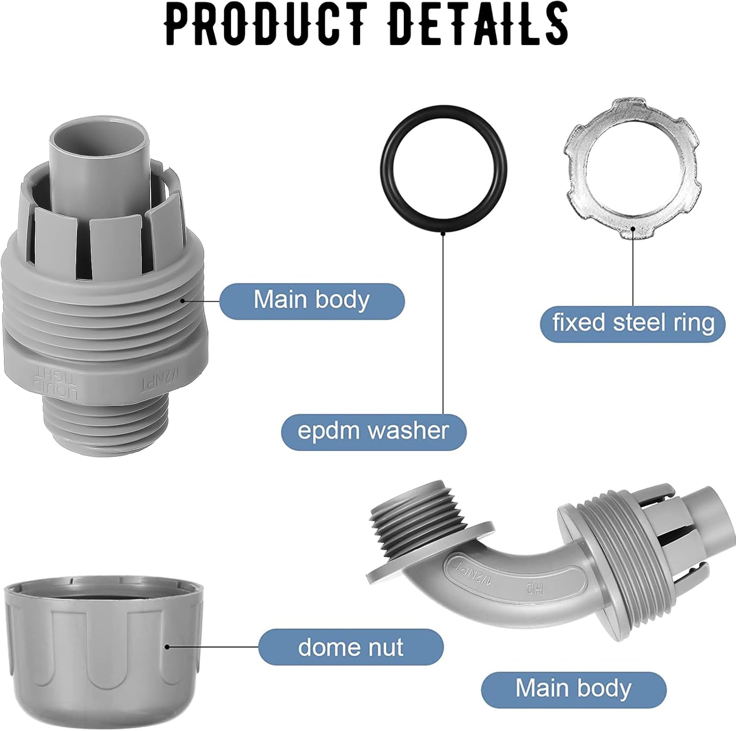 1/2" Liquid Tight Connector Electrical Conduit Connector 90 Degree and 180 Degree PVC Flexible Conduit Connector Fitting for Home Kitchen Bathroom Tube Tool Supplies (10 Pcs) - Image 3