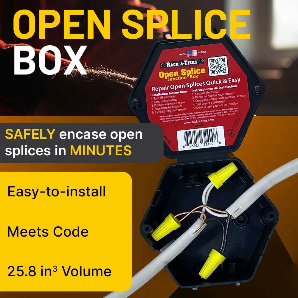 Rack-A-Tiers Open Splice Junction Box (Single), One-Piece Junction Box Splice Box. Repair Open Splices, 5 Second Installation Splice Box, Electrical Junction Box, Wire Junction Box (JB400) - Image 2