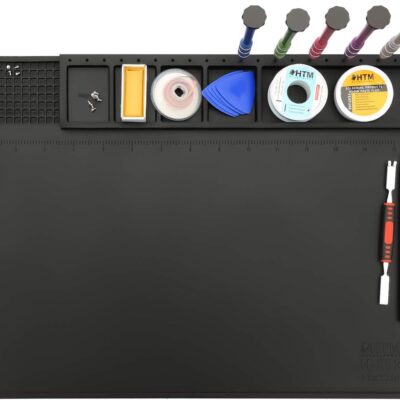 HTM-202 Black Silicone Soldering Mat Heat Resistant Large Magnetic Electronic Repair Work Mat,Expand Work Area for Soldering, Electronics, Computer Repair Etc