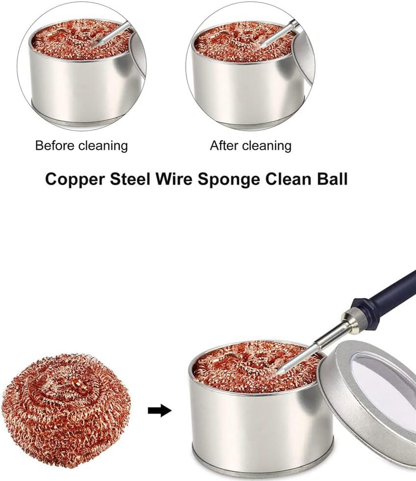 Soldering Iron Holder with Brass Coil Solder Tip Cleaner, Soft Coiled Brass Tip Cleaner Kit, No Water Needed for Cleaning Soldering Irons and Tips - Image 5