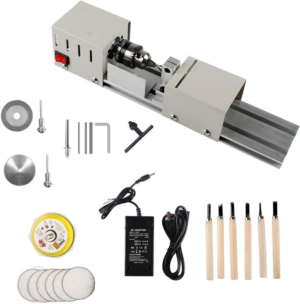 Mini Lathe Machine 12V-24VDC 96W Mini Wood Lathe Milling Accessories for DIY Woodworking Wood Drill Rotary Tool (Group 2)