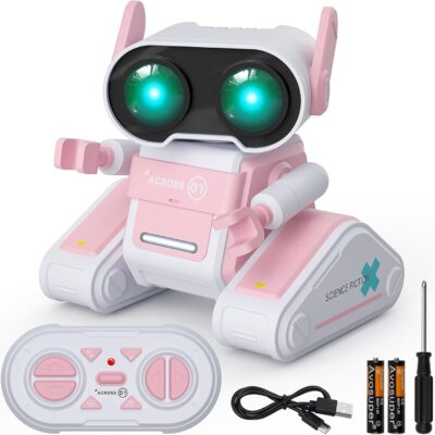 DoDoMagxanadu Robot Toys, Remote Control Robot Toy for Girls, RC Robots with LED Eyes and Music, Gifts for 3 4 5 6 7 8 9 Years Old Kids Boys and Girls (Pink)