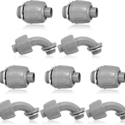 1/2" Liquid Tight Connector Electrical Conduit Connector 90 Degree and 180 Degree PVC Flexible Conduit Connector Fitting for Home Kitchen Bathroom Tube Tool Supplies (10 Pcs)