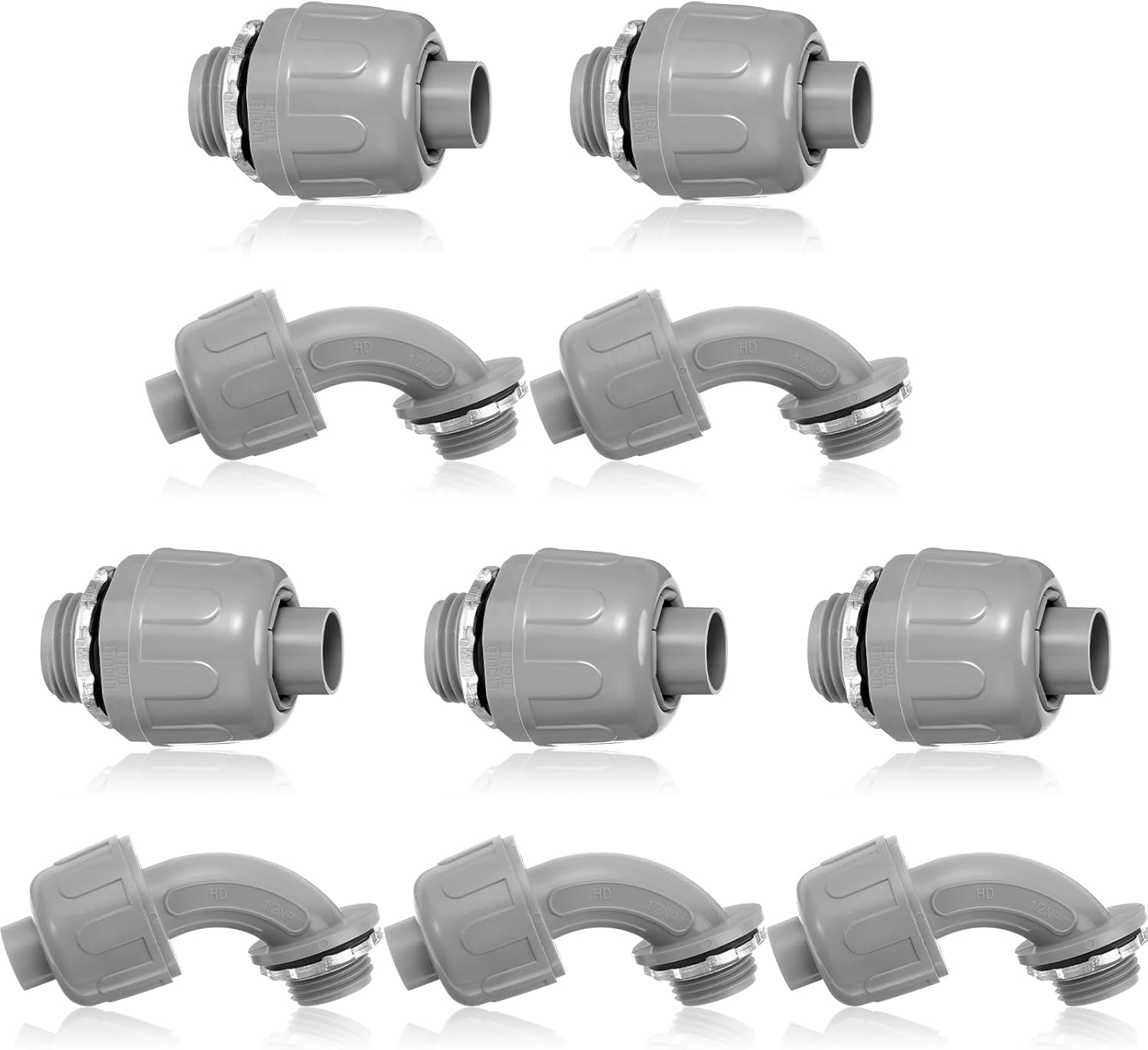 1/2" Liquid Tight Connector Electrical Conduit Connector 90 Degree and 180 Degree PVC Flexible Conduit Connector Fitting for Home Kitchen Bathroom Tube Tool Supplies (10 Pcs)