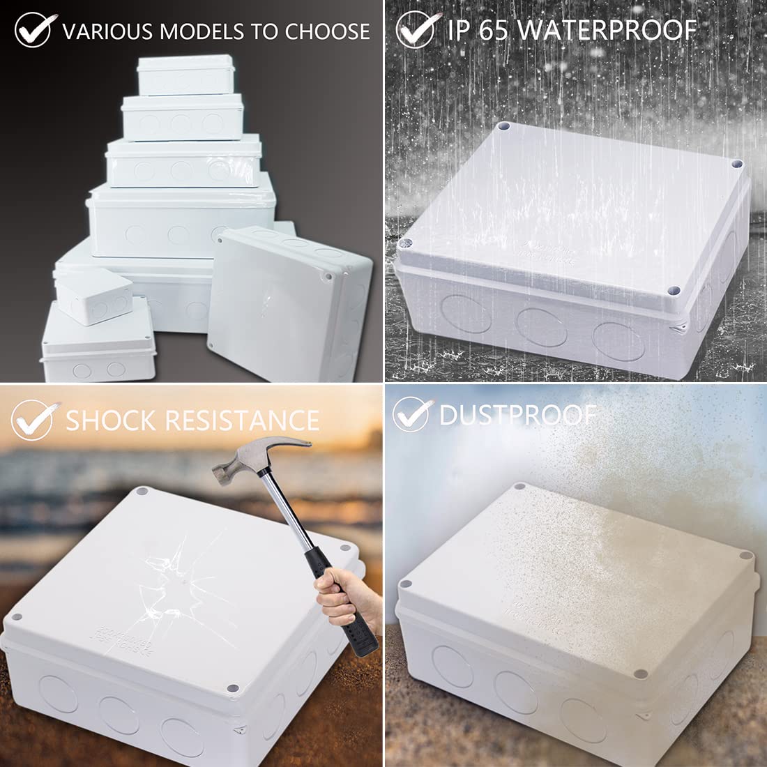 Junction Box, Zulkit Project Box with Reserved Holes IP65 Waterproof Dustproof Electrical Box ABS Plastic Project Enclosure White 7.9 x 6.1 x 3.1 Inch - Image 6