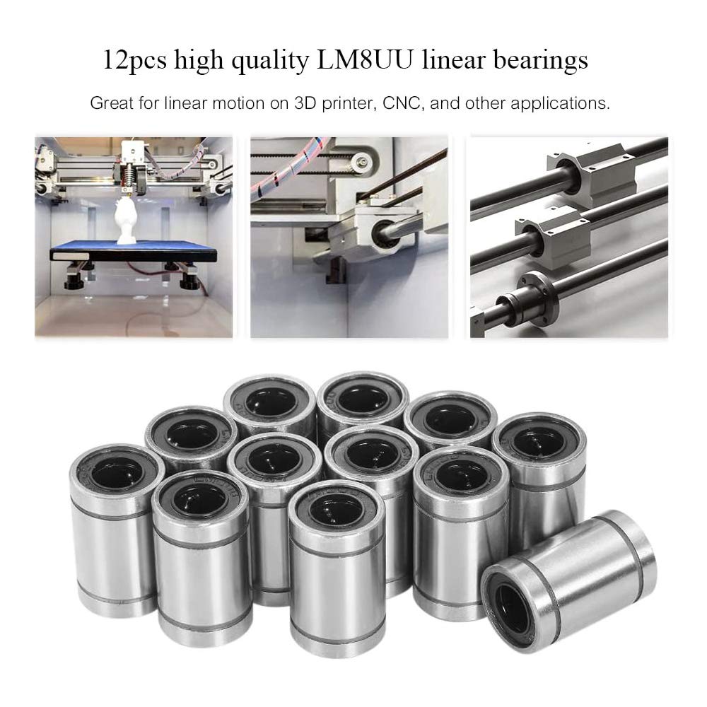 12 Pcs LM8UU Linear Ball Bearings, 8mm Bore Dia, 15mm OD, 24mm Length with Double Side Rubber Seal Great for CNC, 3D Printer - Image 5