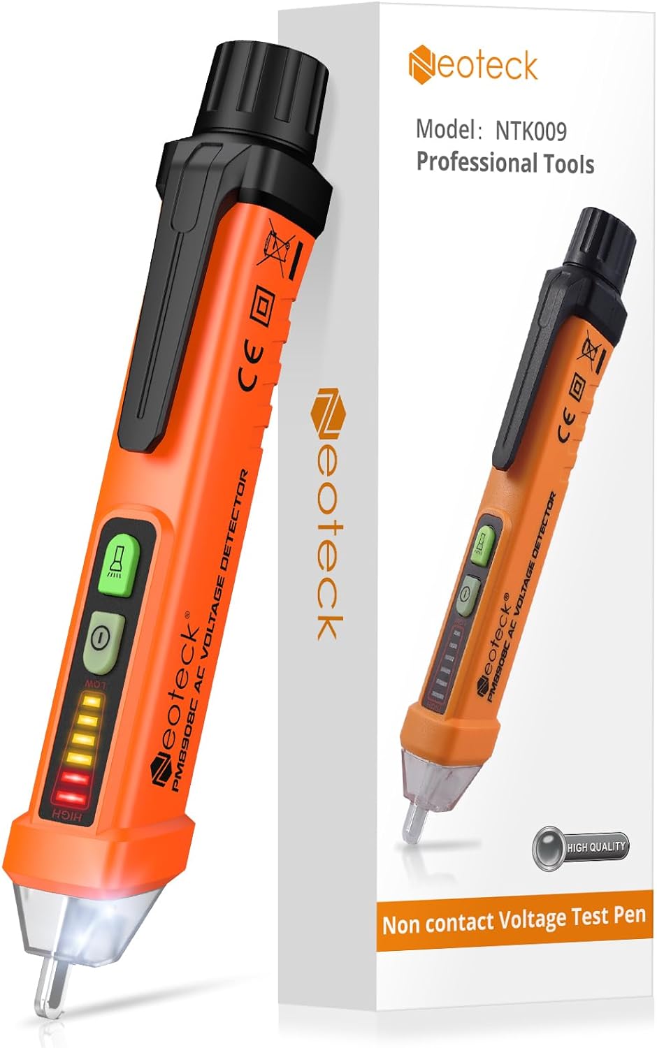 Neoteck Non-Contact AC Voltage Tester Pen, AC 12-1000V, LED Flashlight, Buzzer Alarm for Live/Null Wire Judgment