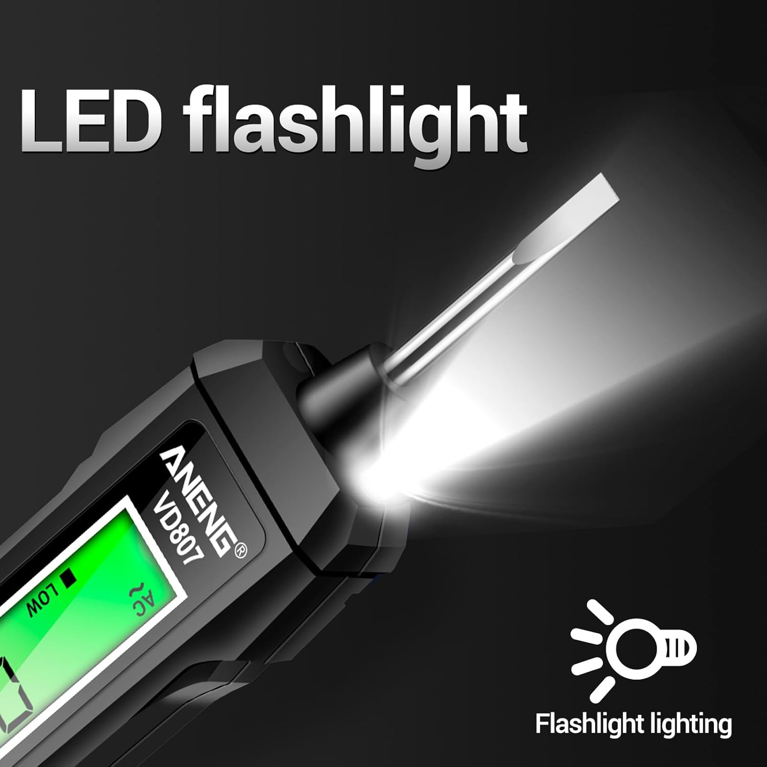 ANENG VD807 Non Contact Voltage Tester,Electrical Tester Pen, Range AC Voltage,Light Bulb Tester Tools with LCD Display,Flashlight,Pocket-Sized Pen Detector,Buzzer Alarm,Wire Breakpoint Finder,Black - Image 6