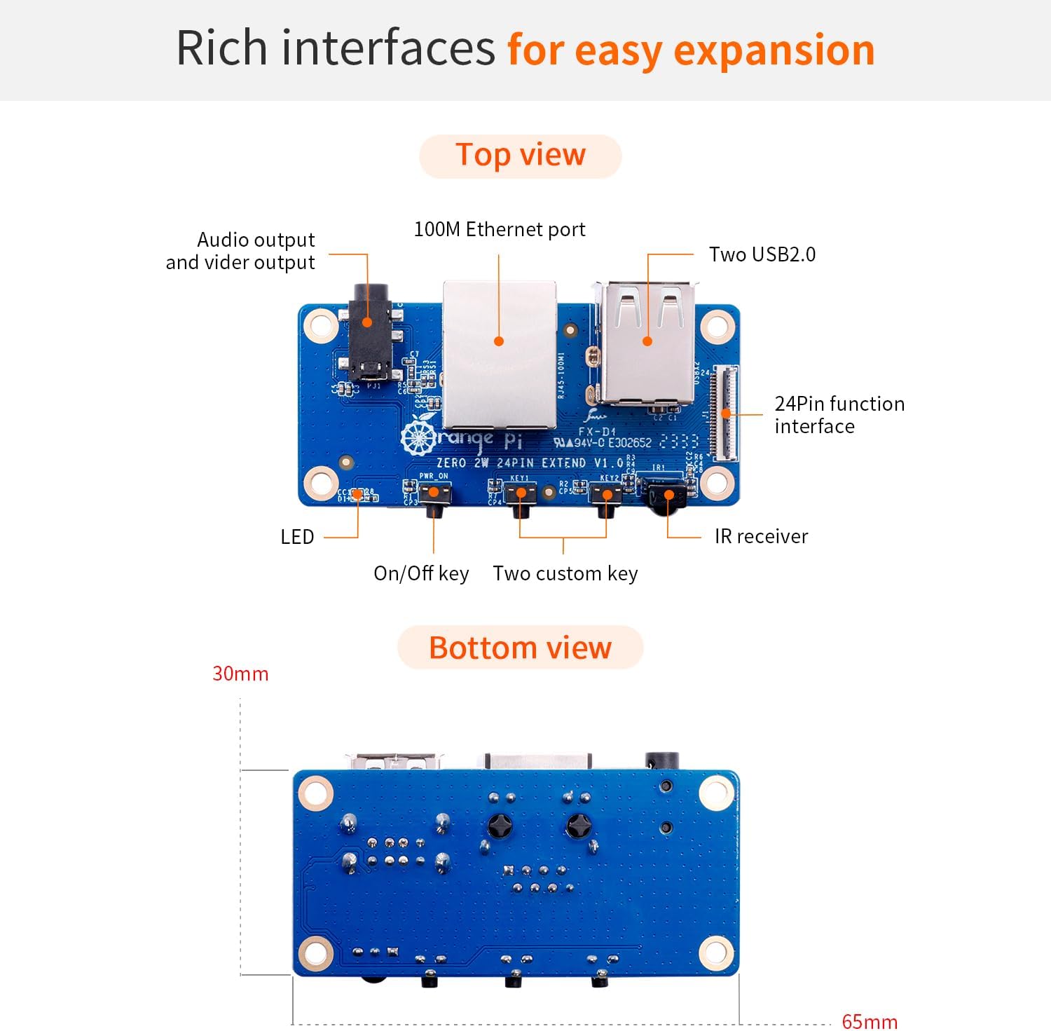 Orange Pi Zero 2W Expansion Board, 24Pin Connector Interface Board for OPi Zero 2W Development Mini PC Board Single Board Computer (Zero 2W EB) - Image 4