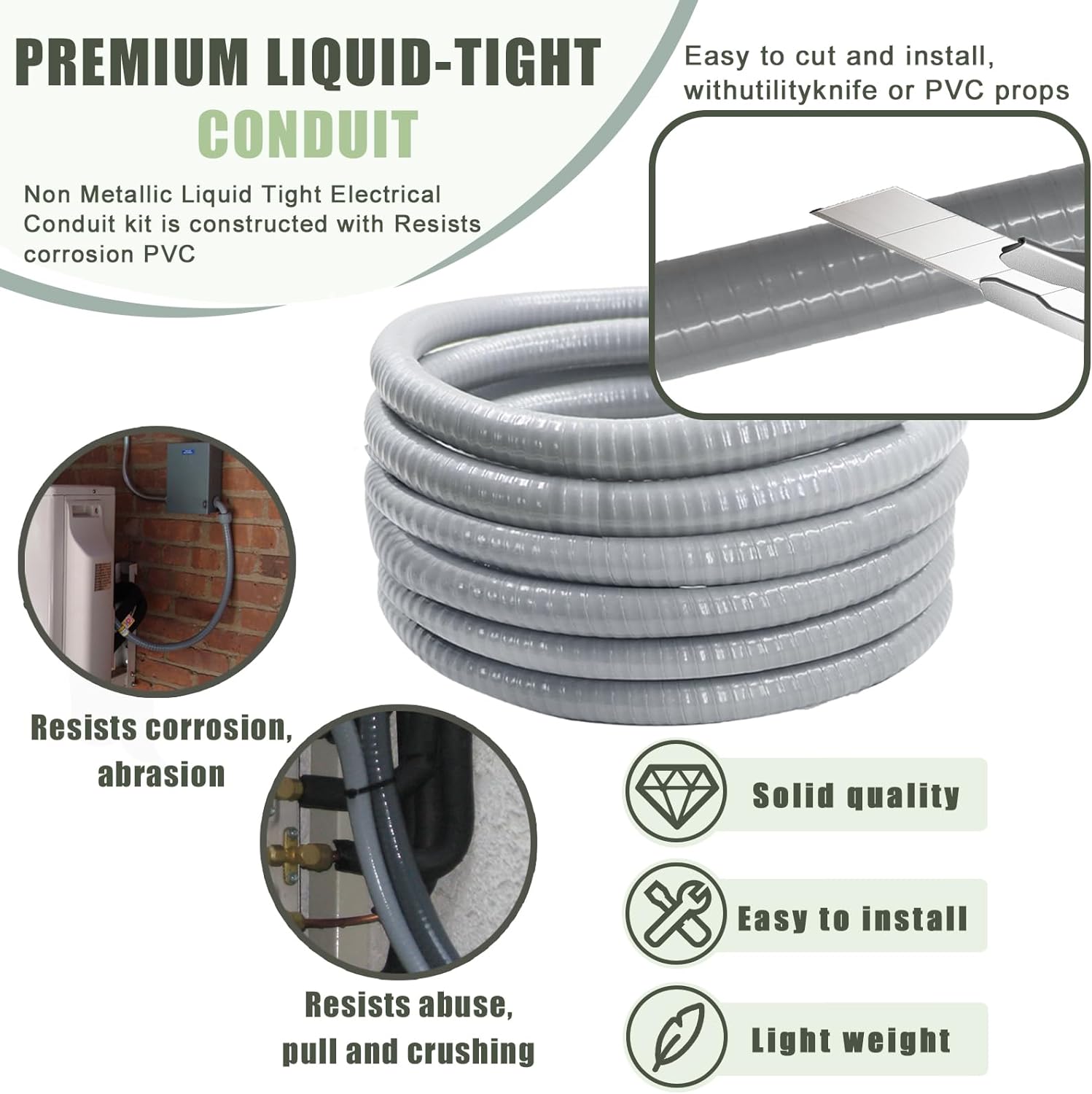 Liquid-Tight Conduit and Connector Kit - 3/4 Inch 25 FT Non Metallic Liquid Tight Electrical Conduit with 5 Straight and 5 Angle Fittings - Image 3