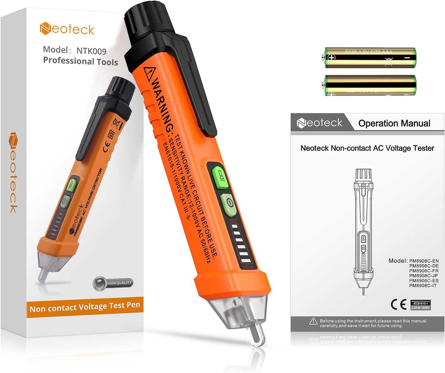 Neoteck Non-Contact AC Voltage Tester Pen, AC 12-1000V, LED Flashlight, Buzzer Alarm for Live/Null Wire Judgment - Image 8