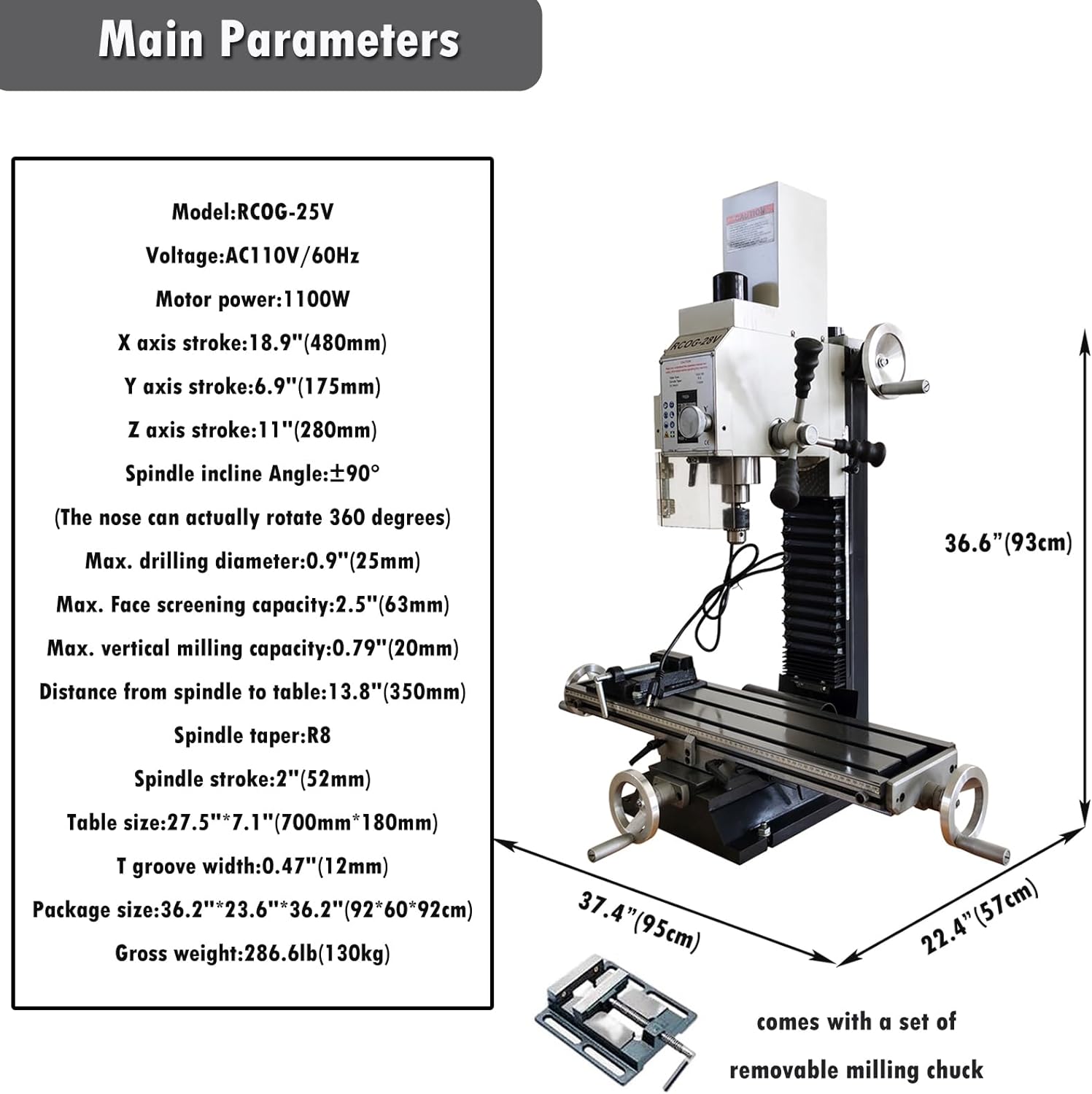 INTBUYING Milling Drilling Machine R8 Mini Benchtop Mill/Drill Machine 7"X27" Micro Milling Machine 1100W 20-2250rpm Variable Speed with Accessory R8 Tapper and Bench Clamp 110V - Image 2